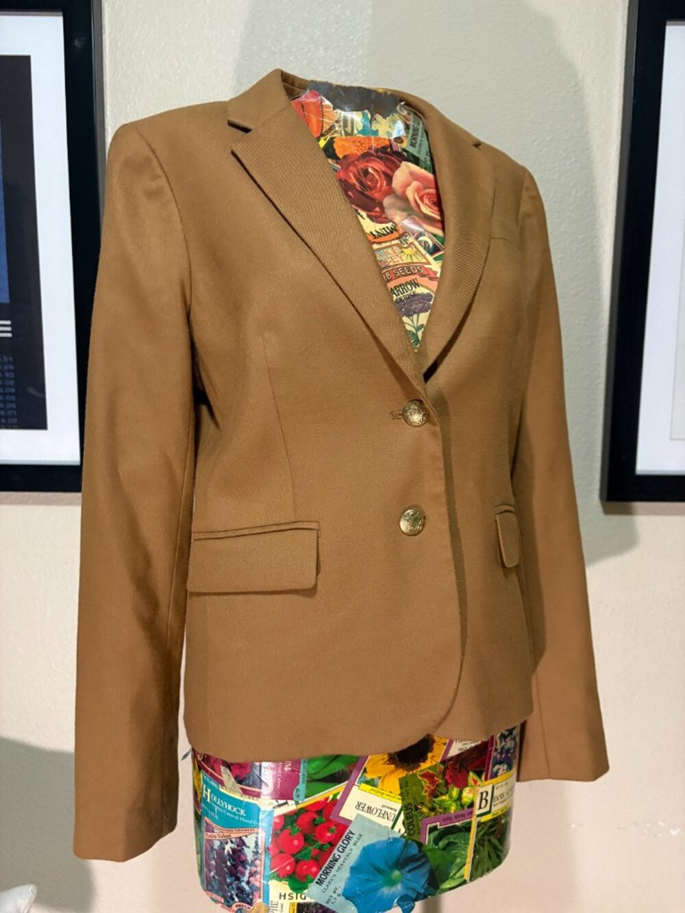 J. Crew Tan Madelyn Blazer with Blue-Striped Lining size 6